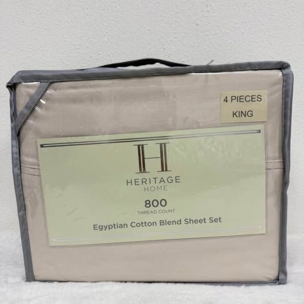 King Sheet Set Egyptian Cotton Blend Tan Heritage Home 800 TC New